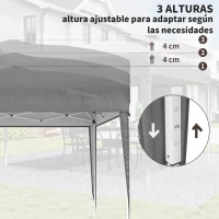 Outsunny Carpa Plegable 3x3 m Pop-up Cenador de Jardín Altura Ajustable con Bolsa de Transporte Anti-UV Impermeable Gris(m-7)