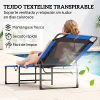 Outsunny Tumbona Plegable con Respaldo Ajustable en 4 Posiciones Asas y Respaldo de Textilene Carga 120 kg 175x58x68 cm Azul(m-6)