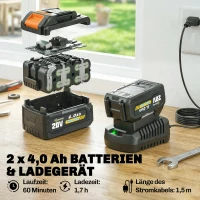 Outsunny Akku Rasentrimmer 21V Freischneider mit 2x4.0Ah Akkus Ladegerät 25 cm Schnittbreite Verstellbarer Teleskop-Griff(m-6)