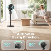 HOMCOM 20 dB Silent Standing Fan for Bedroom, 39" Pedestal Fan with Remote, 90° Oscillating, 8 Speeds, Adjustable Height, Black(m-5)