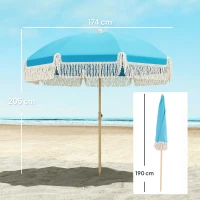 Outsunny 1.7 m Beach Umbrella with Sand Anchor, 30° Tilting Fringed Beach Garden Parasol with Adjustable Height, Grey(m-3)