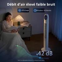 HOMCOM Ventilateur colonne, ventilateur tour pour chambre, 111 cm de haut, oscillant à 70°, 3 modes, 3 vitesses, blanc(m-5)