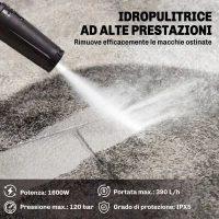 Outsunny Idropulitrice Elettrica 1600W Portatile con Ugello Regolabile e Ruote, Giallo(m-4)