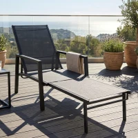 Outsunny Sonnenliege Klappbar tragbar Gartenliege mit ausziehbarer Fußstütze 5-fach Verstellbar Rückenlehne Atmungsaktiv(m-9)