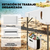 Outsunny Mesa de Limpieza de Pescado Plegable con Altura Regulable Fregadero Grifo Manguera Cesta Plegable Ranuras y Bolsa(m-7)