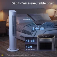 HOMCOM Refroidisseur d'air colonne 3 en 1 refroidisseur humidificateur ventilateur, oscillation 48°, 3 vitesses 3 modes, blanc(m-7)