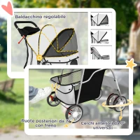 PawHut Passeggino per Cani Pieghevole con Catarifrangenti, Ruote Girevoli, Freni e Cuscino Lavabile, Grigio(m-6)