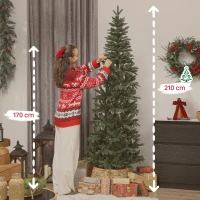 HOMCOM Sapin de Noël artificiel 210 cm, arbre de Noël slim avec 300 lumières 8 modes d'éclairage 826 branches articulées, vert(m-3)
