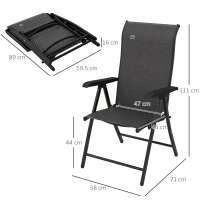 Outsunny Set of Two Folding Garden Chairs, with Seven-Position Adjustable Backs - Grey(m-3)