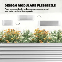 Outsunny Orto Rialzato da Esterno con Griglia per Rampicanti e Fondo Aperto, in Acciaio, 200x60x103 cm, Argento(m-7)