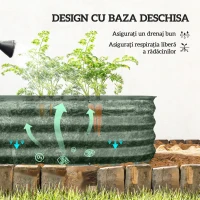 Outsunny Pat modular pentru grădină înălțată 150x62x30cm din oțel galvanizat cu bază deschisă, verde(m-5)