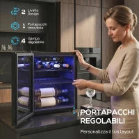HOMCOM Cantinetta Vino Refrigerata 12 Bottiglie 36L, Temperatura Regolabile 4-16°C con Vetro Anti UV, Nera(m-6)