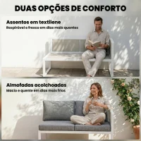 Outsunny Conjunto de Jardim de 4 Peças Sofá Exterior Seccional em L com 3 Sofás de 2 Lugares Assento em Textilene Mesa com Bancada Efeito Madeira WPC Cinza Claro e Branco(m-6)