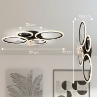 HOMCOM Ventilateur de plafond avec lumière et télécommande, plafonnier ventilateur 77 cm avec 6 vitesses, noir(m-3)