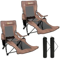 Outsunny 2er-Set klappbare Campingstühle aus Oxford-Gewebe und Metall mit abnehmbarer Fußstütze, Braun und Schwarz(m-1)
