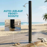 Outsunny Solardusche 35L Gartendusche mit Frostschutz schwenkbarem Regenduschkopf Wasserhahn, Gartenschlauch-Anschluss(m-5)