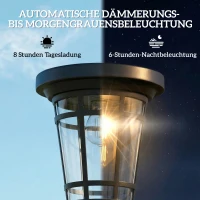 Outsunny Solar Laterne 2er-Set Stehleuchte 180cm Höhenverstellbar mit 2 Helligkeitsmodi Lichtsensor Schalter, IP44(m-4)