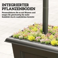 Outsunny Solar Laterne Stehleuchte mit Blumentopf 185cm Höhenverstellbar Außen Gartenlaterne mit 3 Lampenköpfe Lichtsteuerung(m-6)