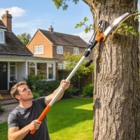 Outsunny 2-in-1 Astsäge mit integrierter Astschere Baumsäge mit Teleskopstiel 135/172/199 cm für hohe Äste Orange(m-2)