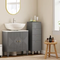 kleankin Badezimmerschrank, Badschrank, 4 Schubladen, Spanplatte, glatt, Grau(m-8)