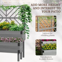 Outsunny Raised Garden Bed with Trellis, 2-Tier Wooden Elevated Planter Box  for Vegetables, Flowers, Herbs, Grey(m-4)