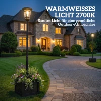 Outsunny Solar Laterne Stehleuchte mit Blumentopf 195cm Außen Gartenlaterne mit 2 Helligkeitsstufen Lichtsteuerung Schalter IP44(m-5)