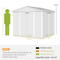 Outsunny Cobertizo de Jardín Exterior 4,4 m² 240x206x198 cm con Base Puerta Corredera y Cerradura 4 Ventanas para Patio Gris(m-3)