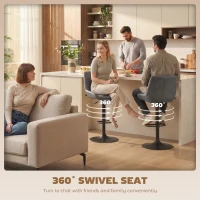 HOMCOM Retro Bar Stools Set of 2, Adjustable Kitchen Stool, Upholstered Bar Chairs with Back, Swivel Seat, Dark Grey(m-5)