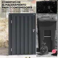 Outsunny Cobertizo para Contenedor de Basura Doble de Acero Galvanizado de 240L con Tapa Abatible y Puertas con Cerradura Gris(m-4)