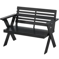 Outsunny 2 Seater Wooden Garden Bench, Slatted Patio Bench with Armrest and Backrest, Black(m-11)
