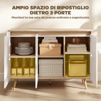 HOMCOM Credenza Moderna a 3 Ante con 3 Ripiani Regolabili e 5 Gambe in Legno, 107x35x76.5 cm, Bianco e Rovere(m-5)