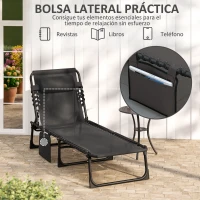 Outsunny Tumbona Plegable con Respaldo Ajustable Reposacabezas Acolchado y Estructura de Acero para Exterior 189x58x30 cm Negro(m-7)