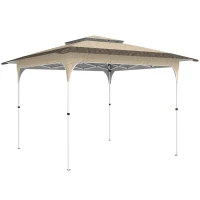Outsunny Carpa Plegable 3,5x3,5 m Pop-up con Altura Ajustable 3 Niveles Doble Techo Cierre Central y Bolsa UPF50+ Caqui(m-1)