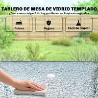 Outsunny Conjunto de Mesa y Sillas Jardín de 8 Piezas con Sombrilla 6 Sillas Plegables Mesa de Vidrio Templado Crema(m-8)