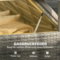 Outsunny Gartenbank Polyrattan 170L 2-Sitzer Sitzbank mit Stauraum abnehmbar Kissen Reißverschluss-Innenauskleidung Holz-Armlehne(m-6)