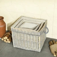 Outsunny Set of 3 Log Baskets for Wood Burner Indoor, Storage Basket with Lining and Rope Handles, Wicker Basket for Fireside Storage, Blankets, Beige(m-8)