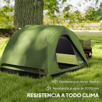 Outsunny Tienda de Camping para 4 Personas Impermeable Fácil Instalación y Bolsa de Transporte Incluida 200x200x135 cm Verde(m-5)