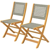 Outsunny Set di 2 Sedie Pieghevoli da Giardino in Rattan PE e Legno di Acacia, Supporto fino a 160 kg, Grigio(m-10)