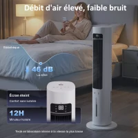 HOMCOM Refroidisseur d'air colonne 3 en 1 refroidisseur humidificateur ventilateur, oscillation 48°, 3 vitesses 3 modes, blanc(m-7)