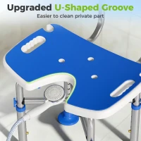 HOMCOM Shower Chair with U-Shaped Cutout, Height Adjustable Bath Bench, Padded Shower Stool for Elderly, Senior, Disabled, Blue(m-5)