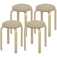 HOMCOM Ensemble de 4 Tabourets Empilables Modernes, Tabourets Ronds sans Dossier avec Assise Rembourrée, 40 x 40 x 45 cm, Kaki