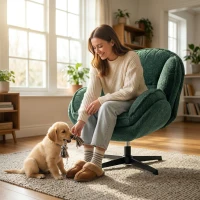 HOMCOM Modern Wingback Accent Chair, Velvet Armchair with Four-Star Base, S-Springs, Swivel, Dark Green(m-8)