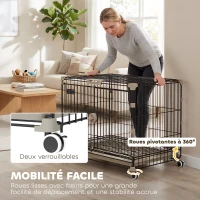 PawHut Cage pour Chien Pliable, Plateau Amovible, Roues avec Freins, Toit Ouvrant, Porte de Nourrissage, 60,5x45,5x54,5cm, Noir(m-4)