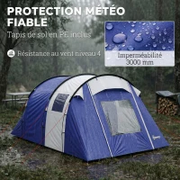 Outsunny Tente de Camping pour 4 Personnes, 2 Chambres, Imperméable 3000mm, avec Tapis de Sol et Sac, 420x300x200cm, Bleu Foncé(m-5)