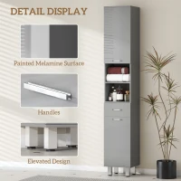 kleankin Badezimmerschrank, Badkommode, mit Regalen und Schublade, verstellbar, Grau(m-6)