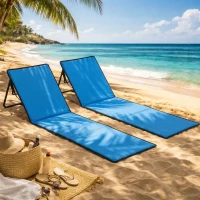 Outsunny Conjunto de 2 Esterillas de Playa Plegable con Respaldo Reclinable y Bolsa de Transporte 142x51x40 cm Azul(m-2)