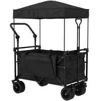 Outsunny Carro de Jardín Plegable con Ruedas Grandes Bloqueables Barra Ajustable Portavasos para Campaña 125x59x133 cm Negro