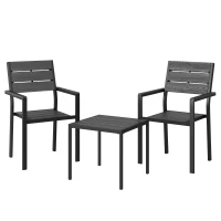 Outsunny Set bistro de grădină 3 piese masă bistro cu 2 scaune, design lamele, aspect lemn, blat HDPE rezistent la rugină(m-1)