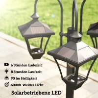 Outsunny Solar Laterne Stehleuchte mit Blumentopf 185cm Höhenverstellbar Außen Gartenlaterne mit 3 Lampenköpfe Lichtsteuerung(m-4)