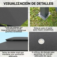 Outsunny Cenador para Jardín 3x4 m Pabellón de Jardín Gazebo con Doble Techo 6 Paredes Laterales Estructura Metálica Gris(m-5)